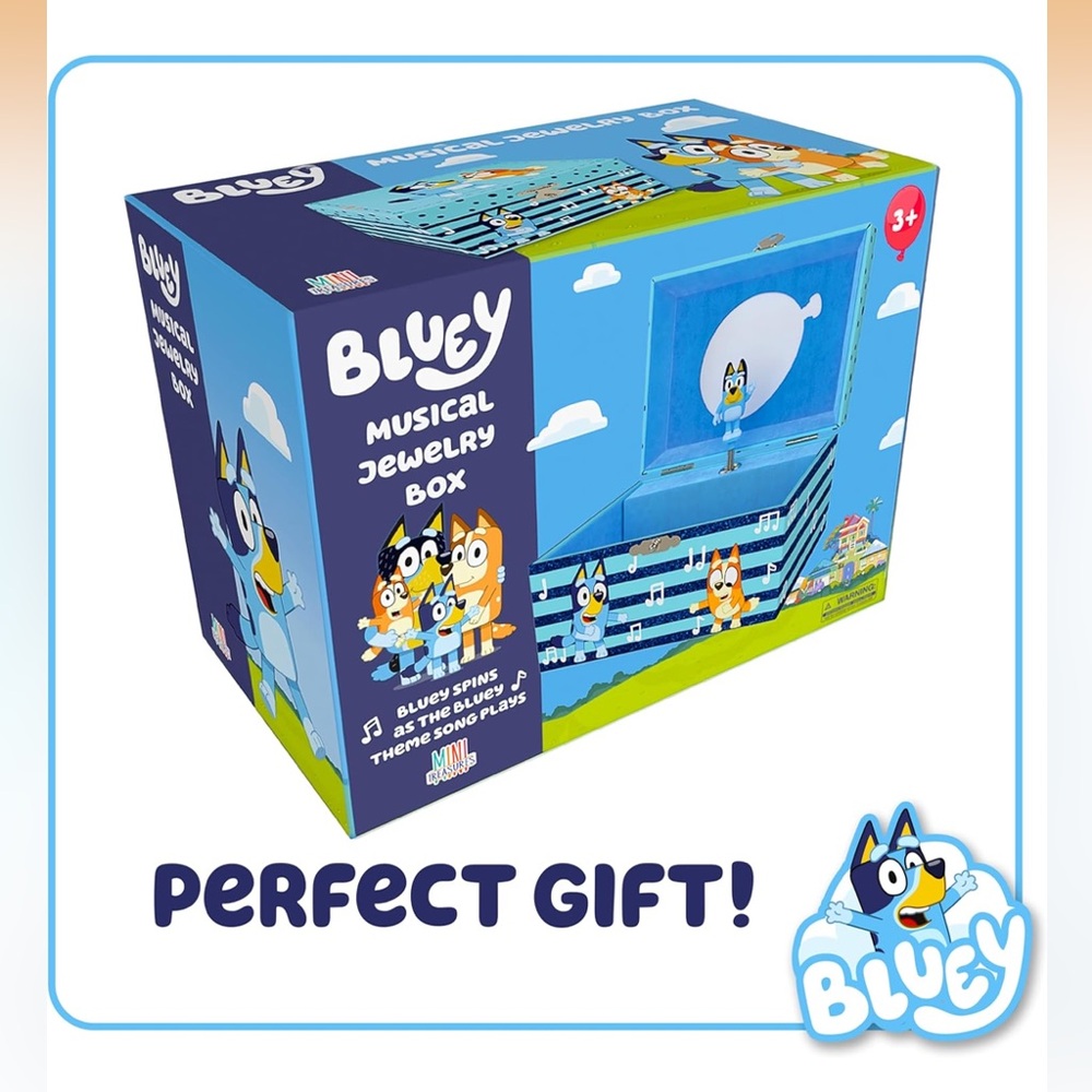 Bluey Musical Jewelry Box with Blue and Teal Stripes - Picture 2 of 6